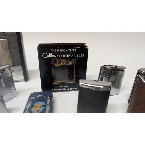 732 - A Collection of Vintage Lighters inc. Silver Plate Desk Lighter, Powermatic, Key Ring Lighters, Disp... 