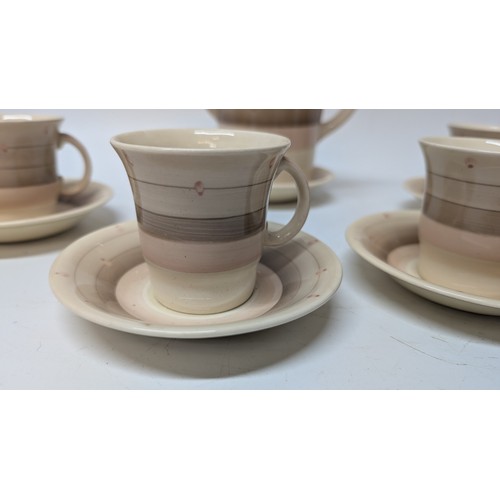 739 - Part Suzie Cooper Crownwoods Burslem Coffee Set inc. 4 x Cups, 5 x Saucers ( 1 chipped to edge), 1 x... 