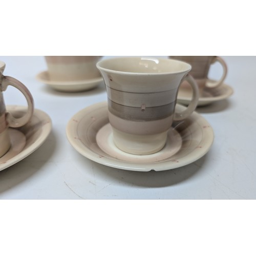 739 - Part Suzie Cooper Crownwoods Burslem Coffee Set inc. 4 x Cups, 5 x Saucers ( 1 chipped to edge), 1 x... 