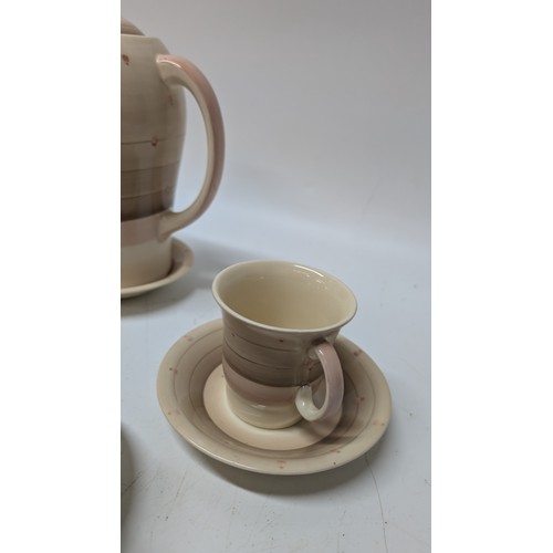 739 - Part Suzie Cooper Crownwoods Burslem Coffee Set inc. 4 x Cups, 5 x Saucers ( 1 chipped to edge), 1 x... 