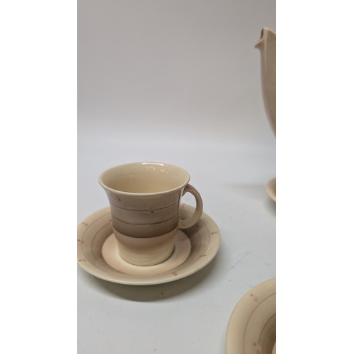 739 - Part Suzie Cooper Crownwoods Burslem Coffee Set inc. 4 x Cups, 5 x Saucers ( 1 chipped to edge), 1 x... 