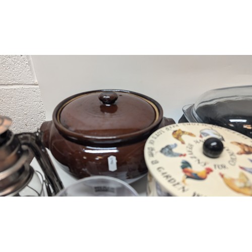 1070 - Mixed Market Stall Glory Box inc. Chicken Biscuit Barrel, Large Heavy Metal Cooking Pot with Lid, Ce... 