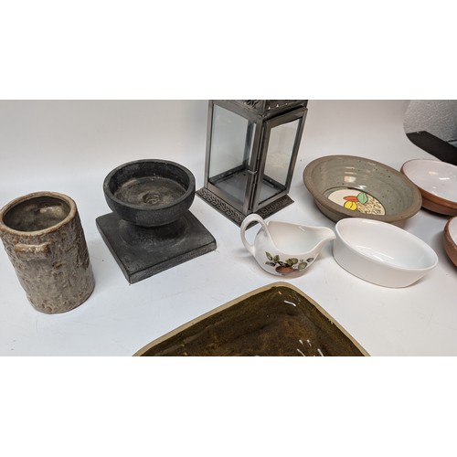 1071 - A Quantity of  Items inc. Dishes, Bowls, Plant Pot and Base, Ceramic Container,  Metal and Glass Bir... 