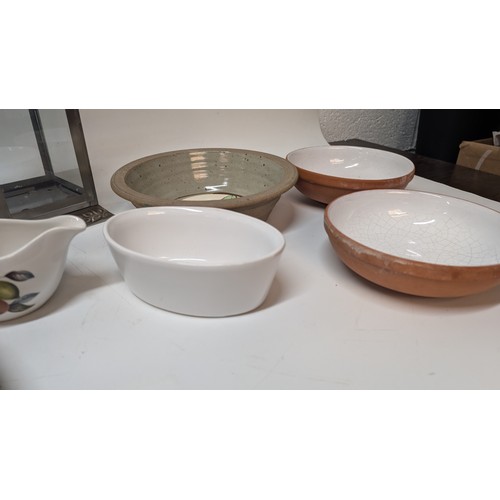 1071 - A Quantity of  Items inc. Dishes, Bowls, Plant Pot and Base, Ceramic Container,  Metal and Glass Bir... 