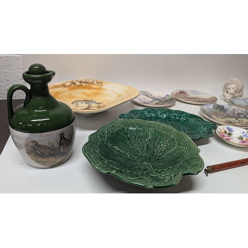 1090 - A Selection of China Dishes, Collectors Plates, Paperweights , Tasting Forks and Large Wooden Bowl