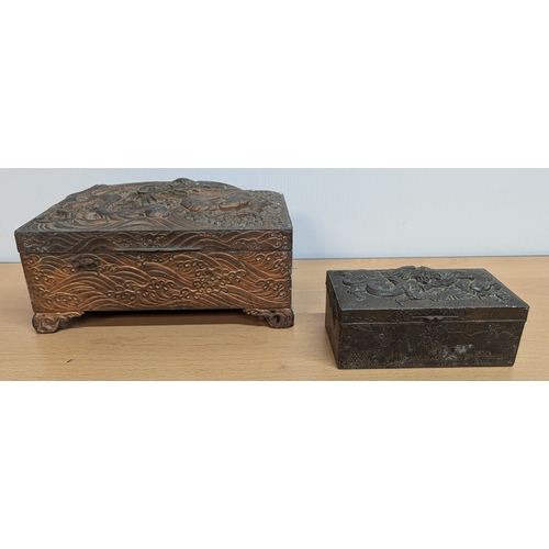 782 - 2 Antique Metal Boxes With Chinese Dragon Designs