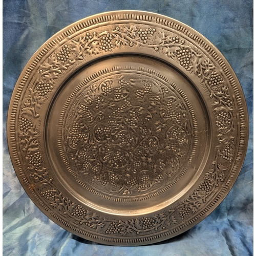 1196B - A Large Decorative White Metal Tray - 46cm Diameter