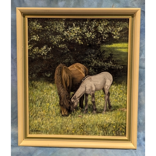 574 - New Forest Ponies - J Carroll - Oil On Board - 29 x 34cm