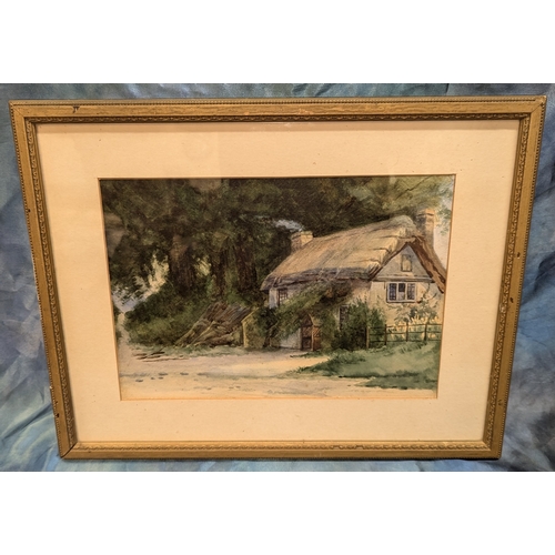 577 - A Vintage Watercolour Of A Thatched Cottage - 50 x 40 cm