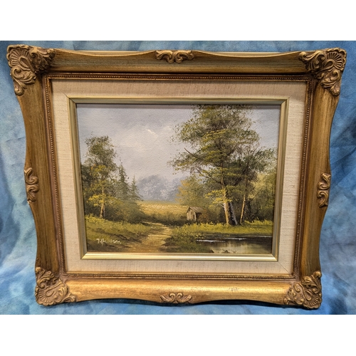 579 - A Country Landscape - Oil On Board In Gilt Frame - 36 x 30cm