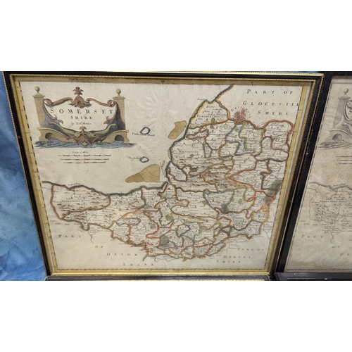 37 - 3 Antique Hand Coloured And Mono Maps Of Somersetshire By Robert Morden And A Hand Coloured Map Of S... 