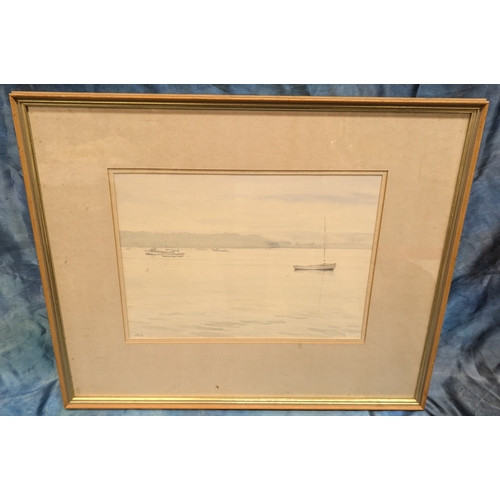 595 - A Watercolour Of Boats Moored In An Estuary - 59 x 50cm