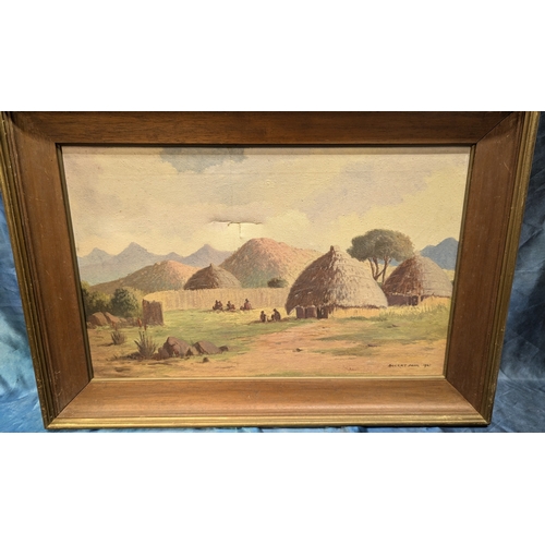 560 - A 1941 Original Painting Of An African Village Scene By Albert Pohl - 73 x 52cm