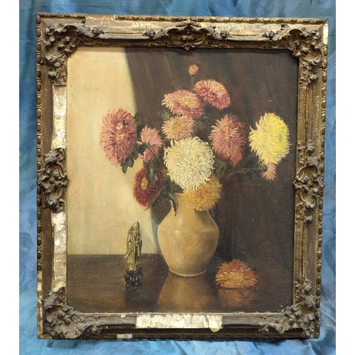 561 - An Original Oil On Canvas Of A Vase Of Chrysanthemums By Stoney Jones