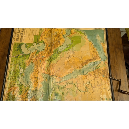 303 - 3 x Vintage Rolled School Maps Near East, Mediterranean Lands etc.