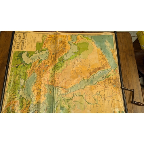 303 - 3 x Vintage Rolled School Maps Near East, Mediterranean Lands etc.