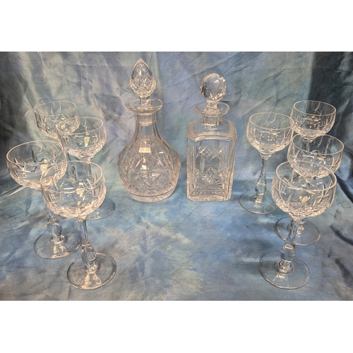 41 - 8 x Cut Crystal Wine Glasses and 2 x Decanters