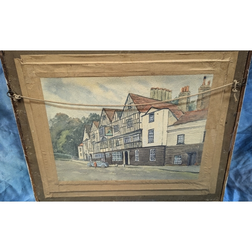 619 - A Vintage Painting of Farm Buildings with a another of a Tudor House on the Reverse 52cm x 44cm