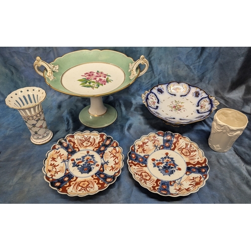 81 - An Assortment of China and Porcelain including 2 x  Hand Painted Imari Plates, Footed Dish etc.  ( 6... 