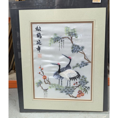 468 - Chinese Silk Embroidery Featuring Storks