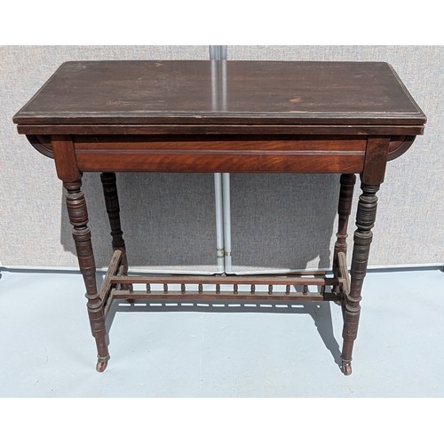 1825 - EDN Swivel Top Card Table With Turned Legs - 75 x 44 (closed) 88 (open) x 88cm