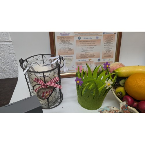 1094 - Market Stall Glory Box including, Pine Cones ( no glass container), Garden Mug, Lizards, Plastic Fru... 