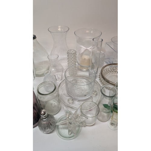 1096 - A Selection of Mixed Glassware and Crystal including Storage Jats, Glass Lamp Shades, Bowls etc.