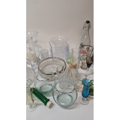 1096 - A Selection of Mixed Glassware and Crystal including Storage Jats, Glass Lamp Shades, Bowls etc.