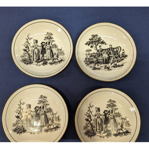 1048 - 4x Antique Royal Chelsea H Fennell Pastoral Small Dishes - 13cm Diameter (3x same design and 1x othe... 