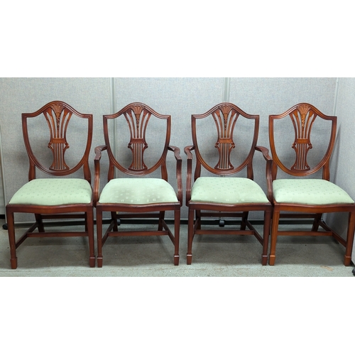 1044 - 4 x Chairs with Wheat Sheaf Shield Back Carvings and 2 x Carvers