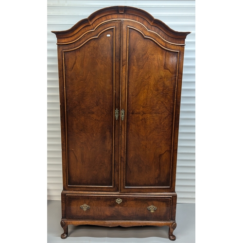 28 - Dome Topped Flame Mahogany Veneered Wardrobe with Drawer - 201 x 107 x 60cm