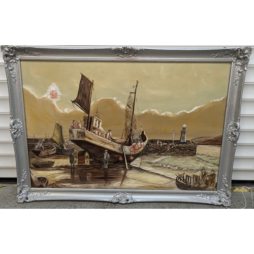 1545 - A Large Oil on Canvas of a Fishing Boat 102cm x 72cm