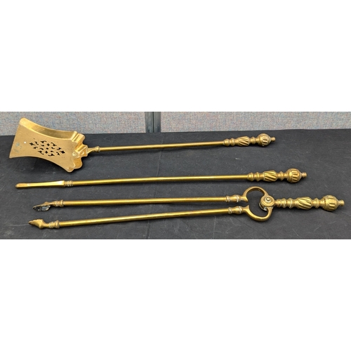 1051 - Brass Companion Set Comprising of Poker, Tongs and Shovel