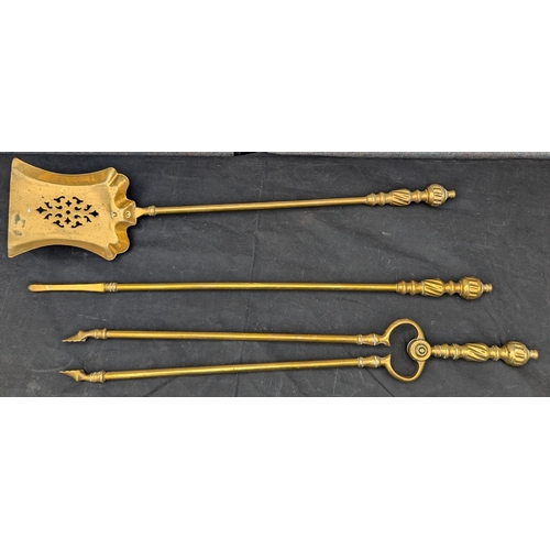 1051 - Brass Companion Set Comprising of Poker, Tongs and Shovel