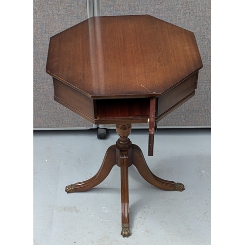 955 - Hexagonal Lamp Table with 4 x Drawers on Brass Claw Feet 62cm H x 46cm W x 46cm D