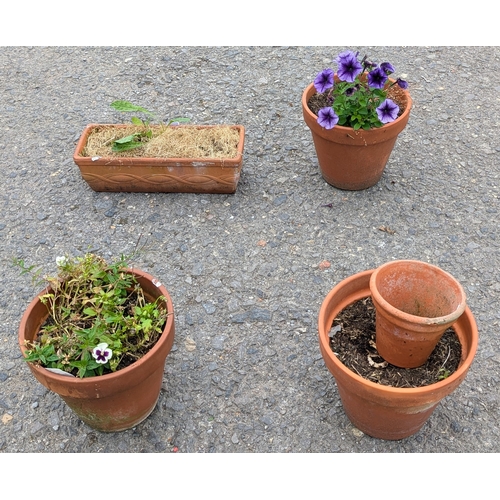 889 - 3 Large And 1 Small Plant Pots With Terracotta Trough Planter