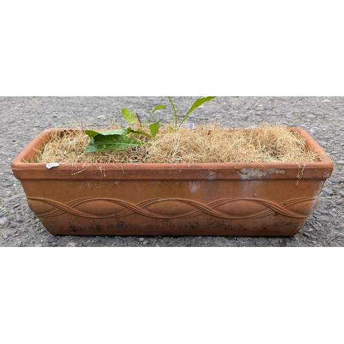 889 - 3 Large And 1 Small Plant Pots With Terracotta Trough Planter