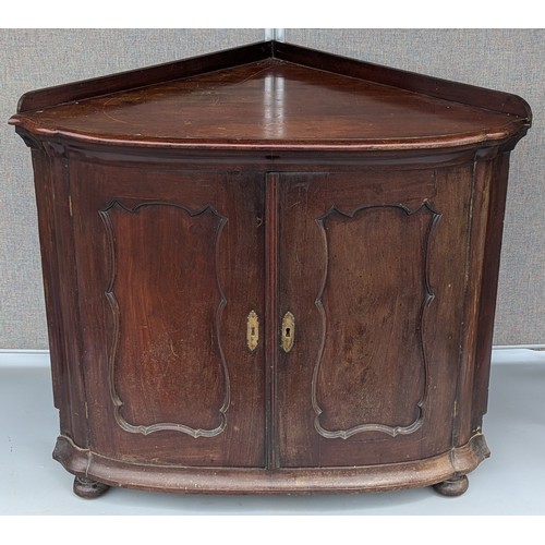 4064 - *Mahogany Bow Front Corner Cabinet With Drawer - 84 x 99 x 66cm