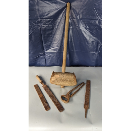 875 - Large Wooden Mallet And Farrier Tools