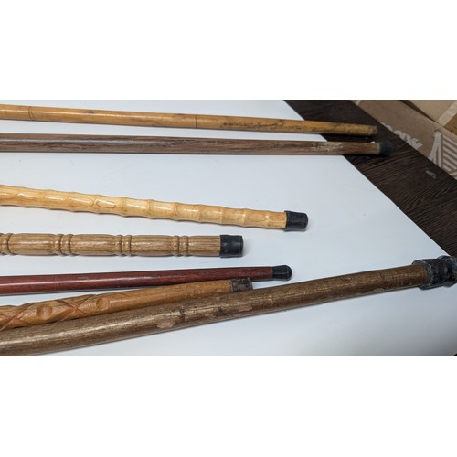 988 - 7 x Wooden Walking Sticks , various handles inc. Metal and Bone