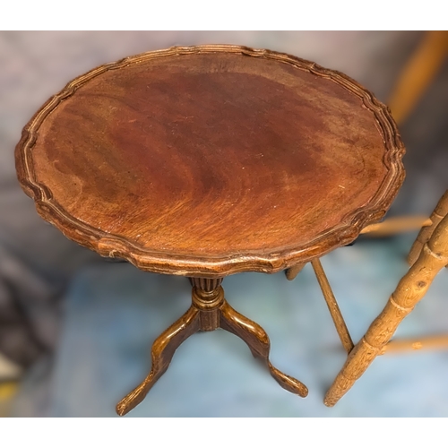 1501 - Small Pie Crust Lamp On Tripod Base & A Bar Stool With Turned Legs