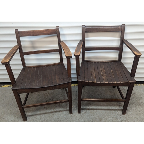 45 - A Pair Of Wooden Slatted Chairs - One Dated 1932 With LNER