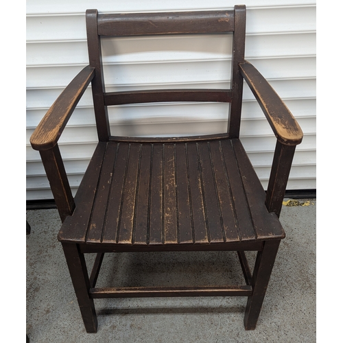 45 - A Pair Of Wooden Slatted Chairs - One Dated 1932 With LNER