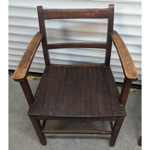 45 - A Pair Of Wooden Slatted Chairs - One Dated 1932 With LNER