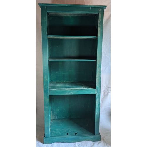 1542 - Green Painted Bookcase With 3 Shelves - 182 x 82 x 41cm