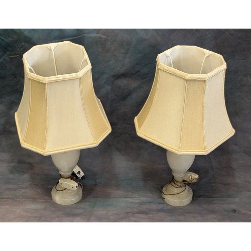 1504 - A Pair Of White Alabaster Lamps - 50cm Tall With Shades