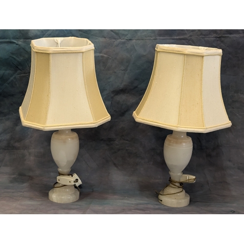 1504 - A Pair Of White Alabaster Lamps - 50cm Tall With Shades