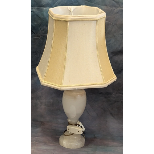 1504 - A Pair Of White Alabaster Lamps - 50cm Tall With Shades