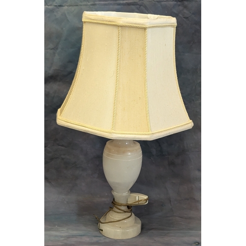 1504 - A Pair Of White Alabaster Lamps - 50cm Tall With Shades