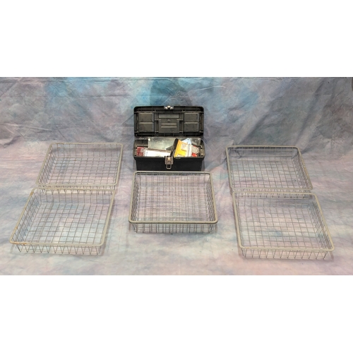 1598 - 5 Metal Baskets And A Tool Box With Electrical Items And Door Furniture